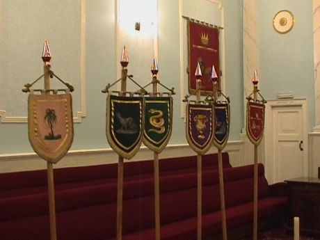 the other six flags of the twelve tribes of Isreal in the Royal Arch Lodge Room